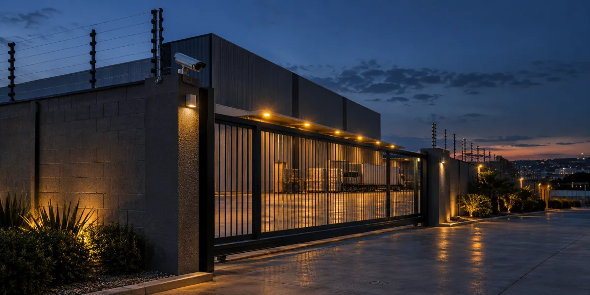 Perímetro industrial com câmera e cerca elétrica